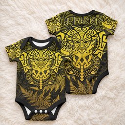 New Zealand Maori Rugby Baby Onesie Silver Fern All Black Mix Ta Moko Gold Style