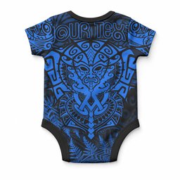 Personalised New Zealand Maori Rugby Baby Onesie Silver Fern All Black Mix Ta Moko Blue Style