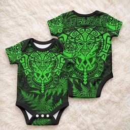 New Zealand Maori Rugby Baby Onesie Silver Fern All Black Mix Ta Moko Green Style