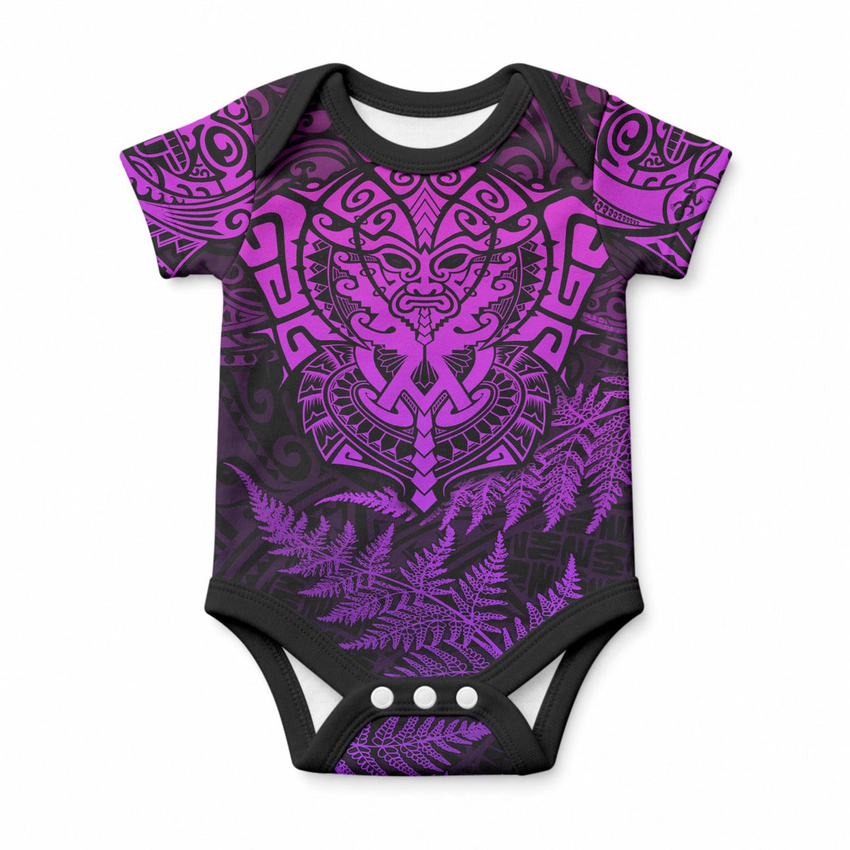 New Zealand Maori Rugby Baby Onesie Silver Fern All Black Mix Ta Moko Purple Style