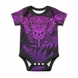 New Zealand Maori Rugby Baby Onesie Silver Fern All Black Mix Ta Moko Purple Style