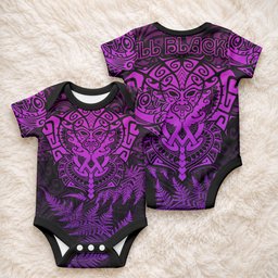 New Zealand Maori Rugby Baby Onesie Silver Fern All Black Mix Ta Moko Purple Style