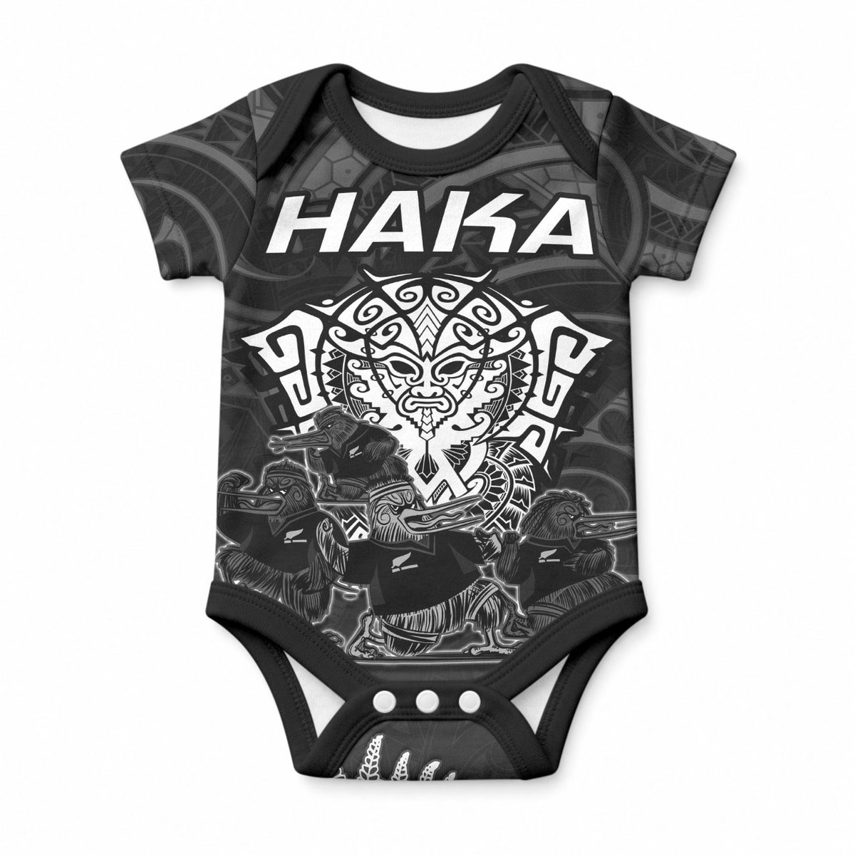 Personalised New Zealand Maori Rugby Baby Onesie Aotearoa Ka Mate Haka All Black Mix Ta Moko White Style