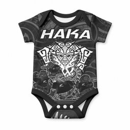 Personalised New Zealand Maori Rugby Baby Onesie Aotearoa Ka Mate Haka All Black Mix Ta Moko White Style