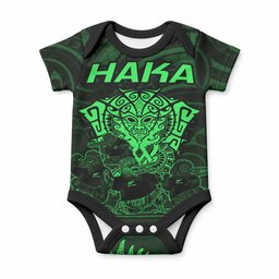 Personalised New Zealand Maori Rugby Baby Onesie Aotearoa Ka Mate Haka All Black Mix Ta Moko Green Style