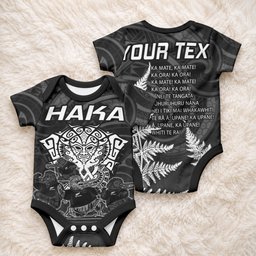Personalised New Zealand Maori Rugby Baby Onesie Aotearoa Ka Mate Haka All Black Mix Ta Moko White Style