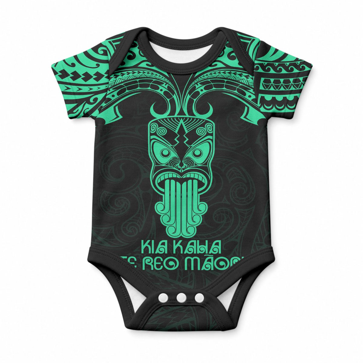 Personalised New Zealand Te Reo Maori Baby Onesie Kia Kaha Maori Language Week Green Style