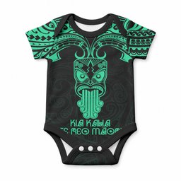 Personalised New Zealand Te Reo Maori Baby Onesie Kia Kaha Maori Language Week Green Style