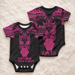 Personalised New Zealand Te Reo Maori Baby Onesie Kia Kaha Maori Language Week Pink Style