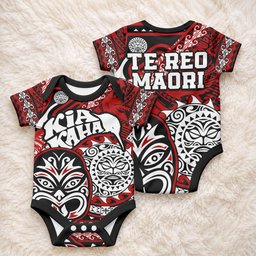 Te Reo Maori New Zealand Baby Onesie Aotearoa Kia Haka Maori Tribal Tattoo Red Style
