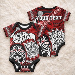 Personalised Te Reo Maori New Zealand Baby Onesie Aotearoa Kia Haka Maori Tribal Tattoo Red Style