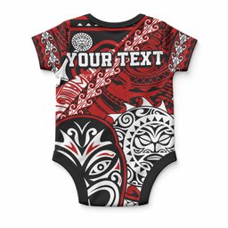 Personalised Te Reo Maori New Zealand Baby Onesie Aotearoa Kia Haka Maori Tribal Tattoo Red Style