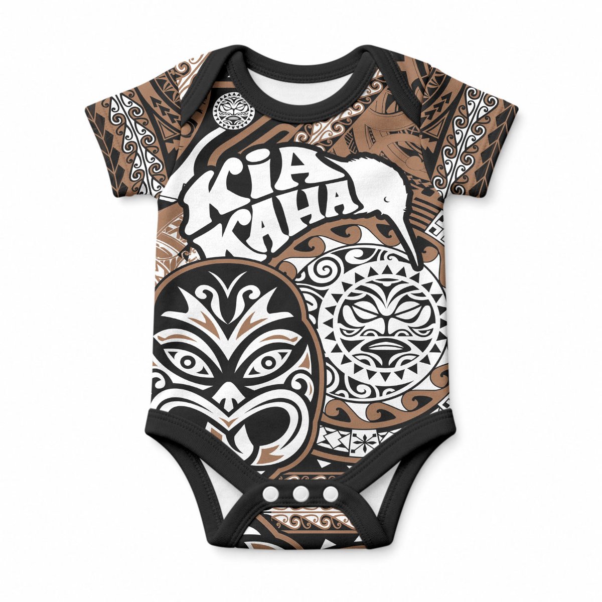 Personalised Te Reo Maori New Zealand Baby Onesie Aotearoa Kia Haka Maori Tribal Tattoo Gold Style