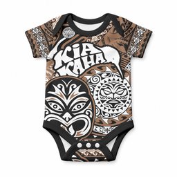 Personalised Te Reo Maori New Zealand Baby Onesie Aotearoa Kia Haka Maori Tribal Tattoo Gold Style