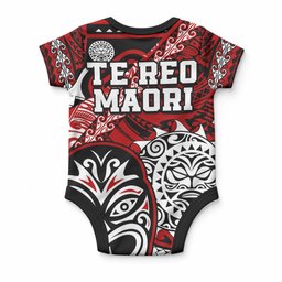 Te Reo Maori New Zealand Baby Onesie Aotearoa Kia Haka Maori Tribal Tattoo Red Style