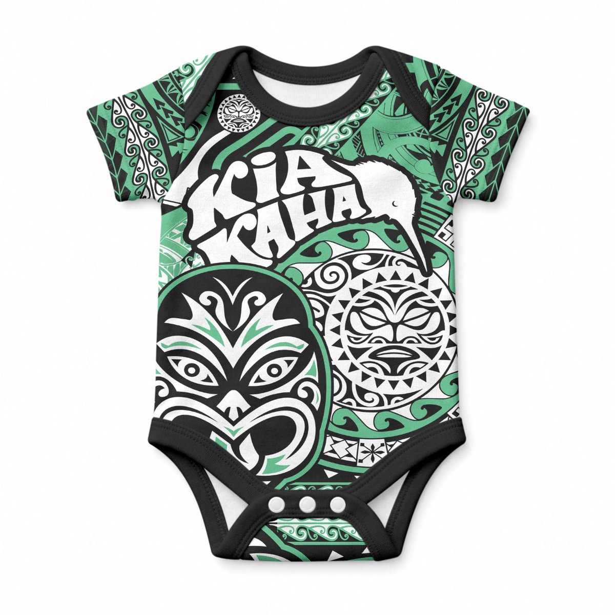 Personalised Te Reo Maori New Zealand Baby Onesie Aotearoa Kia Haka Maori Tribal Tattoo Green Style