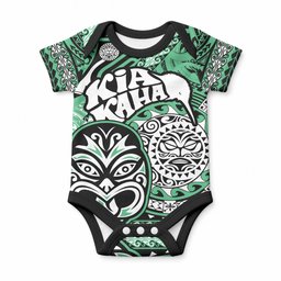 Personalised Te Reo Maori New Zealand Baby Onesie Aotearoa Kia Haka Maori Tribal Tattoo Green Style