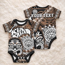 Personalised Te Reo Maori New Zealand Baby Onesie Aotearoa Kia Haka Maori Tribal Tattoo Gold Style