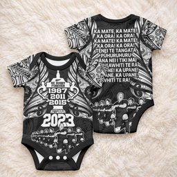 New Zealand Maori Rugby Baby Onesie Black Haka Dance With NZ Champions History