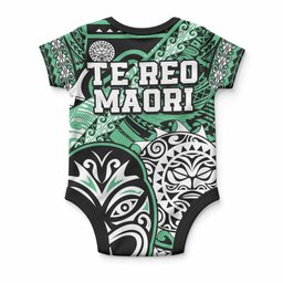 Te Reo Maori New Zealand Baby Onesie Aotearoa Kia Haka Maori Tribal Tattoo Green Style