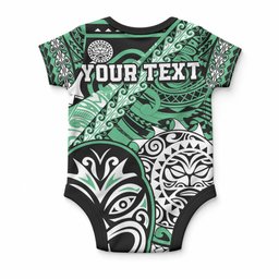 Personalised Te Reo Maori New Zealand Baby Onesie Aotearoa Kia Haka Maori Tribal Tattoo Green Style