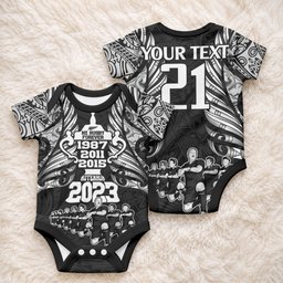 Custom New Zealand Maori Rugby Baby Onesie Black Haka Dance With NZ Champions History