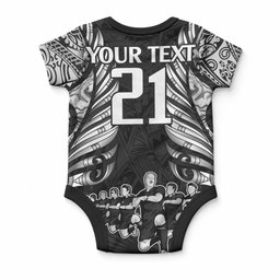 Custom New Zealand Maori Rugby Baby Onesie Black Haka Dance With NZ Champions History