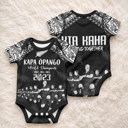 NZ Rugby Baby Onesie Kapa Opango Maori Haka With Years of The All Black Champions