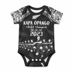 Custom NZ Rugby Baby Onesie Kapa Opango Maori Haka With Years of The All Black Champions