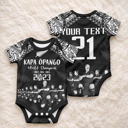 Custom NZ Rugby Baby Onesie Kapa Opango Maori Haka With Years of The All Black Champions