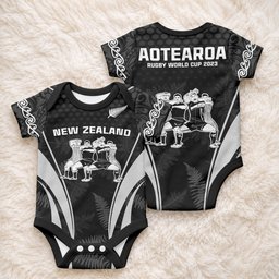 New Zealand Aotearoa Rugby Baby Onesie Haka Dance Mixed Silver Fern Sporty Style