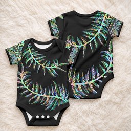 New Zealand Baby Onesie Aotearoa Silver Fern Mixed Papua Shell Green Vibe