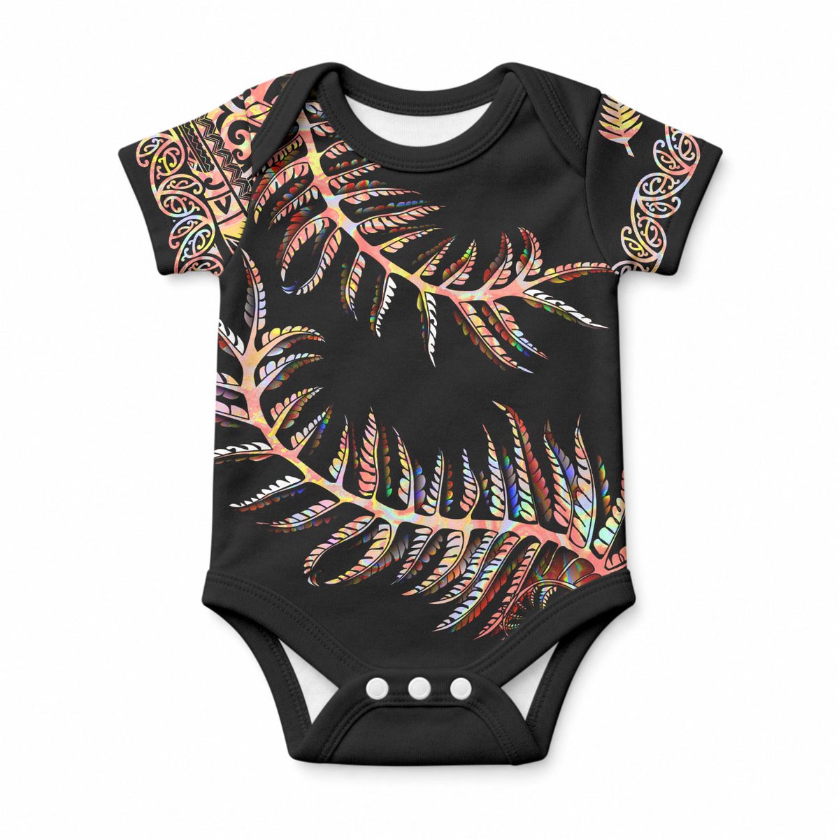 New Zealand Baby Onesie Aotearoa Silver Fern Mixed Papua Shell Red Vibe