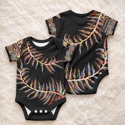 New Zealand Baby Onesie Aotearoa Silver Fern Mixed Papua Shell Red Vibe