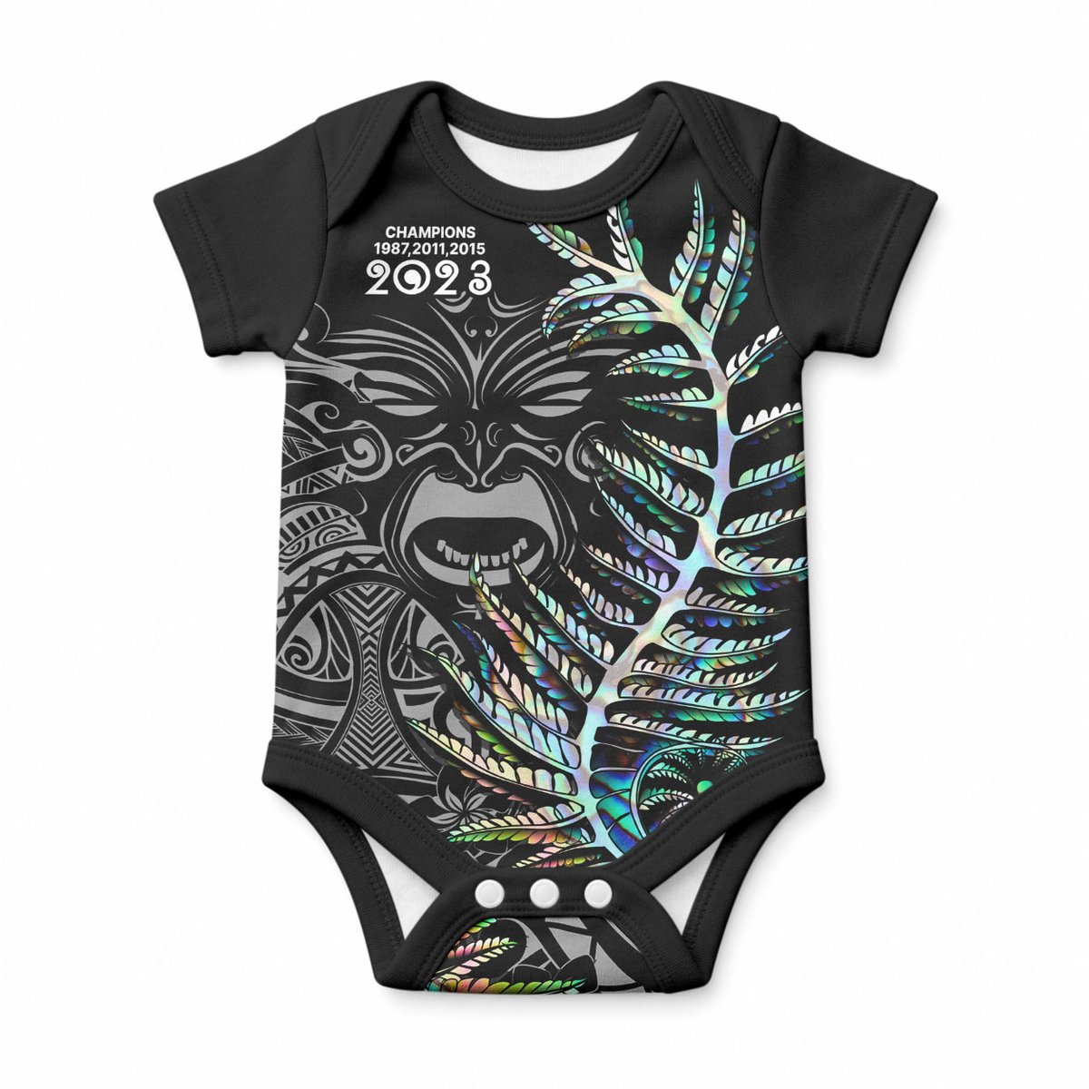 Custom New Zealand Maori Rugby Baby Onesie NZ Black Fern Champions History With Papua Shell