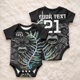 Custom New Zealand Maori Rugby Baby Onesie NZ Black Fern Champions History With Papua Shell