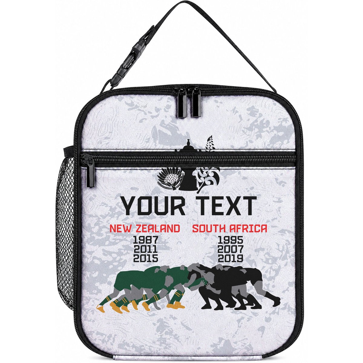 Custom New Zealand South Africa Rugby Lunch Bag History Commemorative World Cup Winners Unique