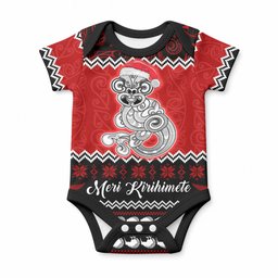 Personalised New Zealand Christmas Baby Onesie Maori Tiki Meri Kirihimete