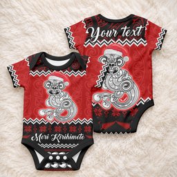 Personalised New Zealand Christmas Baby Onesie Maori Tiki Meri Kirihimete