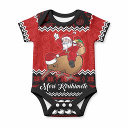 Personalised New Zealand Christmas Baby Onesie Kiwi Santa Claus Maori Meri Kirihimete