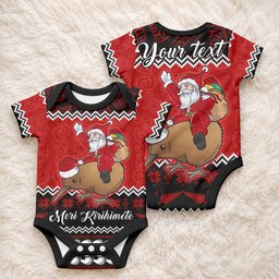 Personalised New Zealand Christmas Baby Onesie Kiwi Santa Claus Maori Meri Kirihimete