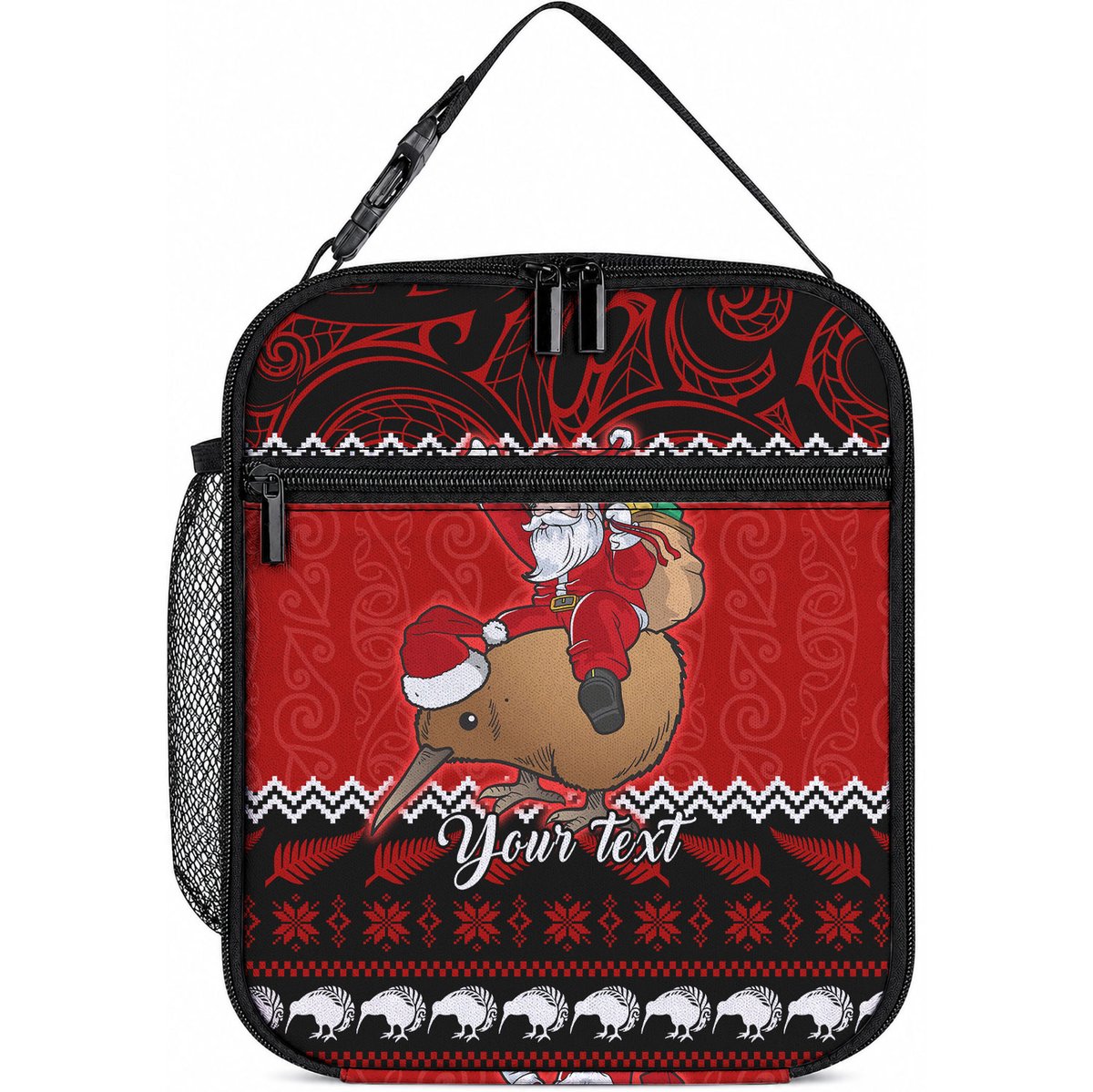 Personalised New Zealand Christmas Lunch Bag Kiwi Santa Claus Maori Meri Kirihimete