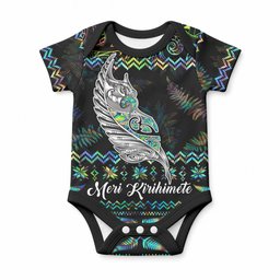 Personalised New Zealand Christmas Baby Onesie Maori Fern Manaia Meri Kirihimete with Papaua Shell