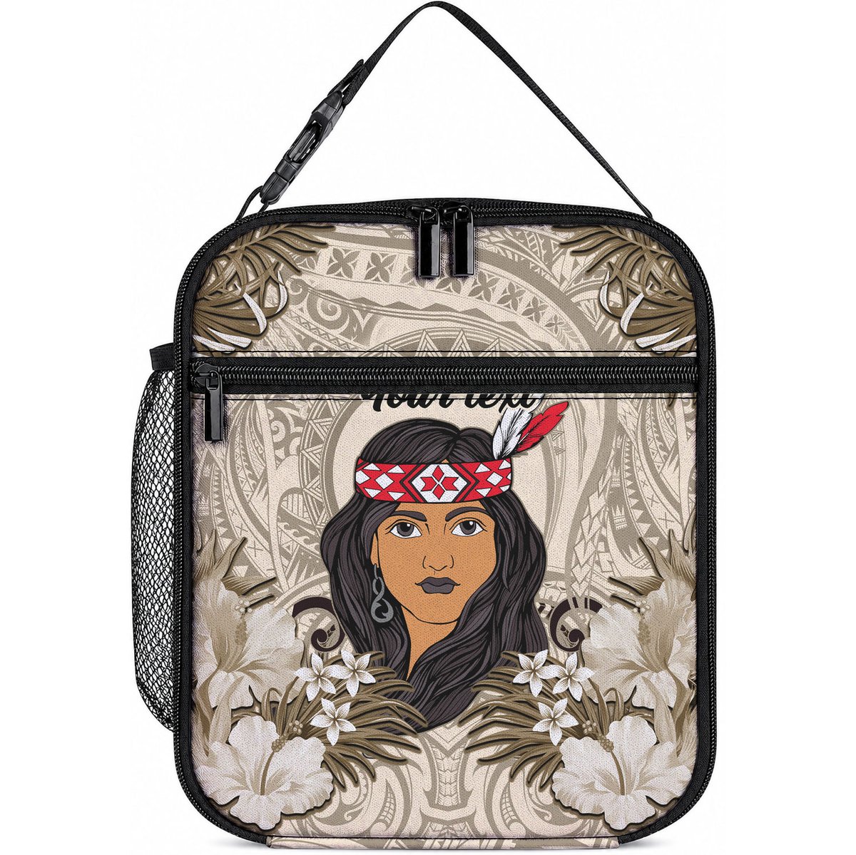 Personalized New Zealand Women's Day Lunch Bag Maori Girl Feathers of Hope - Beige