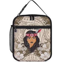 Personalized New Zealand Women's Day Lunch Bag Maori Girl Feathers of Hope - Beige