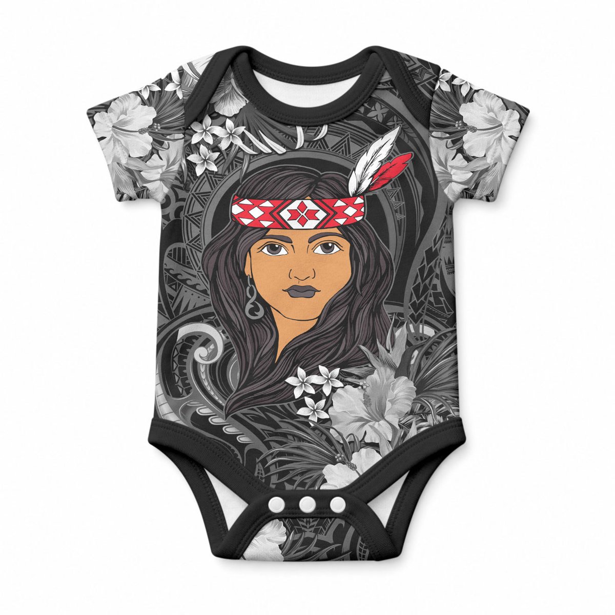 New Zealand Custom Women's Day Baby Onesie Maori Girl Feathers of Hope - Black