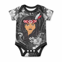 New Zealand Custom Women's Day Baby Onesie Maori Girl Feathers of Hope - Black