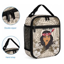 Personalized New Zealand Women's Day Lunch Bag Maori Girl Feathers of Hope - Beige
