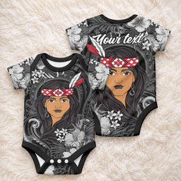 New Zealand Custom Women's Day Baby Onesie Maori Girl Feathers of Hope - Black