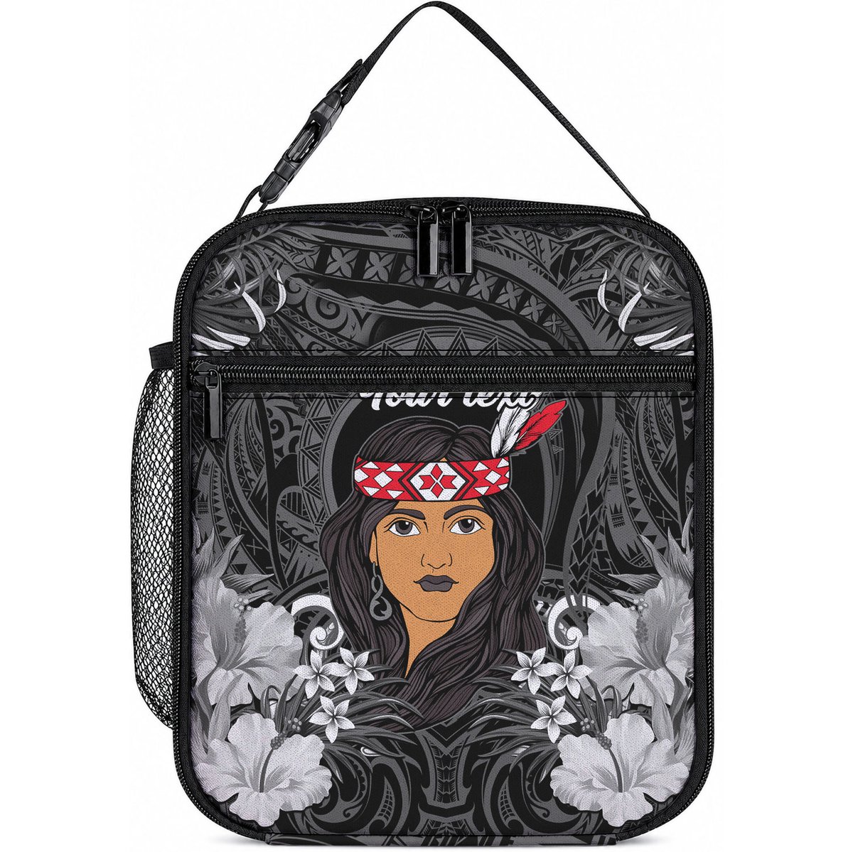 New Zealand Custom Women's Day Lunch Bag Maori Girl Feathers of Hope - Black